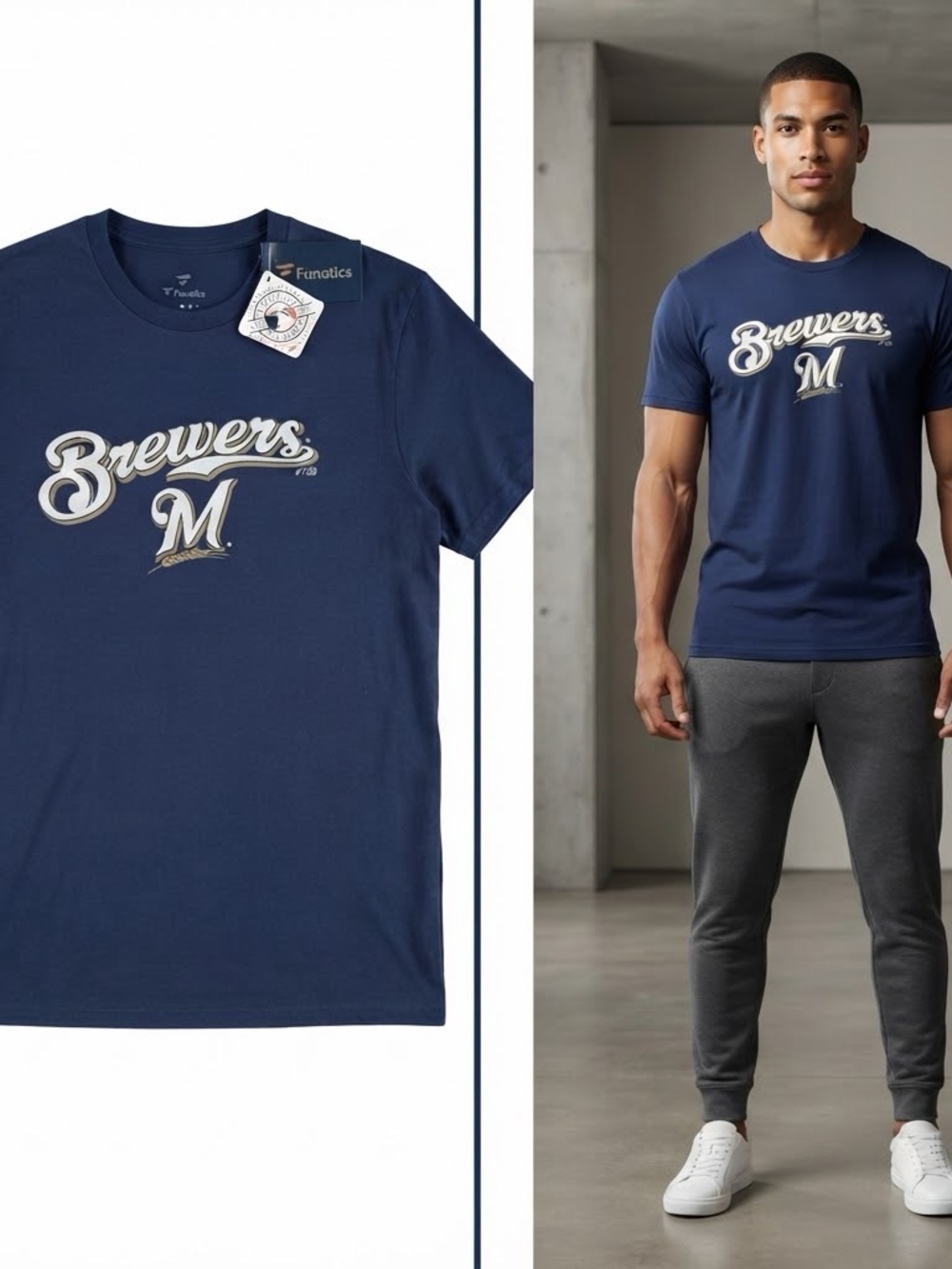 Fanatics Navy Milwaukee Brewers Script Logo Short Sleeve Tee Medium New W/ Tag